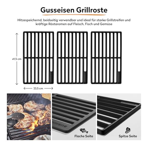 in robustem Edelstahlgehäuse für perfektes Grillen großer Portionen bei Partys. (112 Zeichen)