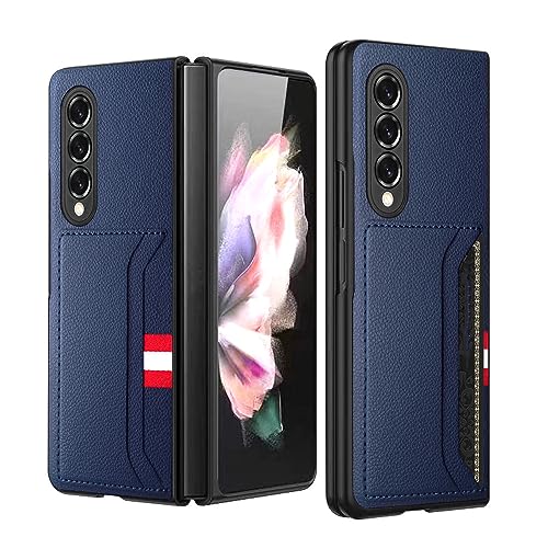Étui en cuir Galaxy Z Fold 5 4 3 housse portefeuille premium chic business bleu