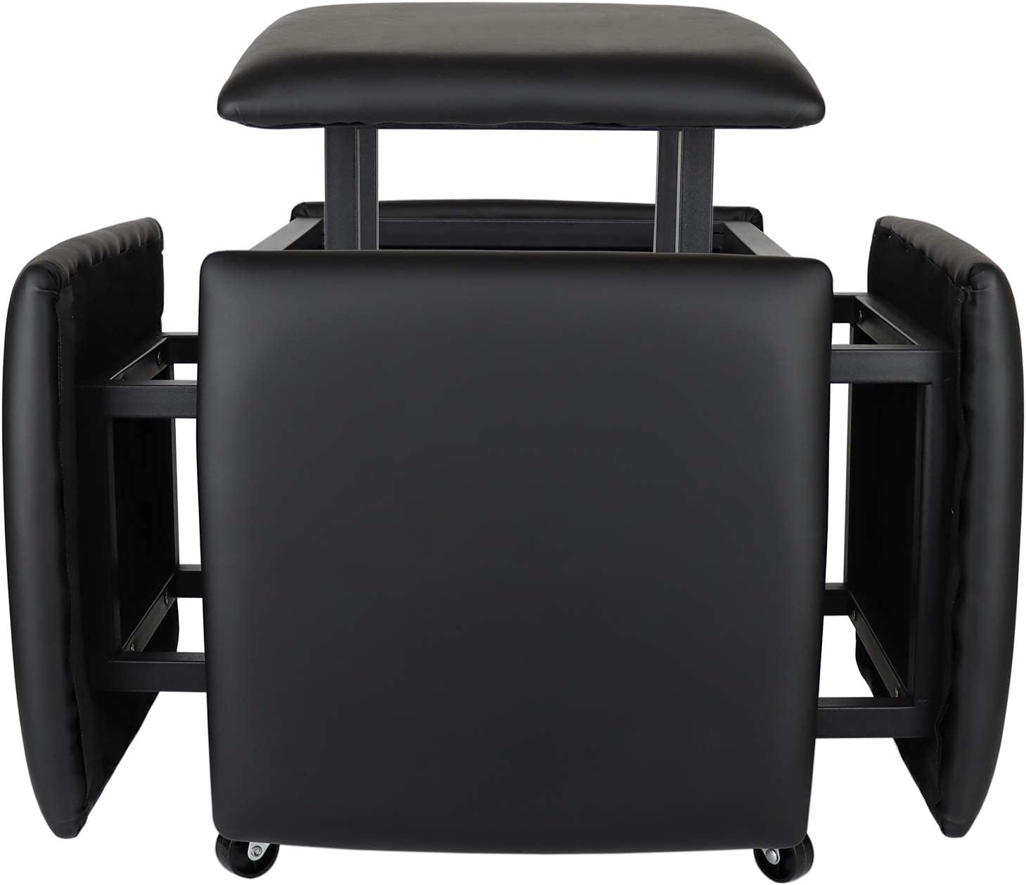 LUGSHIREE Leather Square Ottoman Bench，5 in 1 Nesting Ottoman Stool,Stackable Barstool,Foot Stool with Wheels for Living Room,Dining 15.74x15.74x16.53 inches(Black)