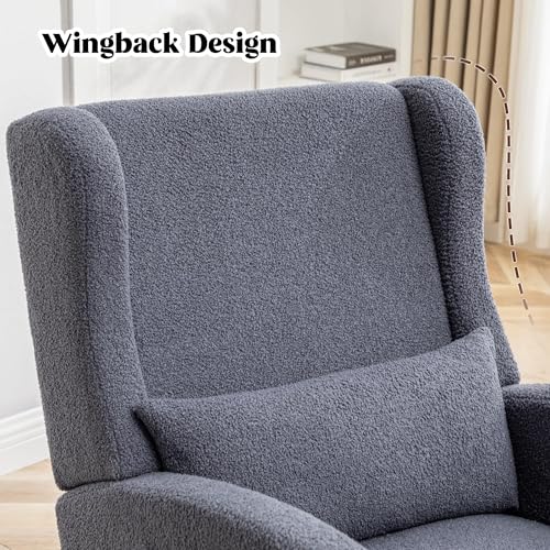 Image of HCHAIRH Rocking Chair with Foot Rest,Teddy Nursery Rocking Chairs, Wingback Nursing Glider Rocker Chair with Pillow and High Back for Nursery, Living Room, Bedroom, Dark Grey