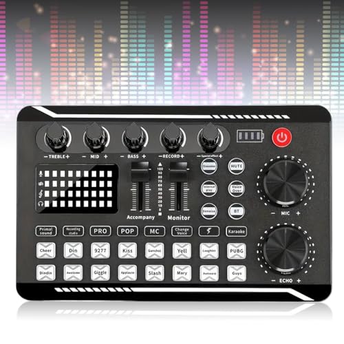 Live Sound Card with Dj Mixer Effects & Voice Changer, F998 Sound CardLive Sound Card Audio Mixer, Sound Mixer Board LED Light Voice Changer Sound Card with 16 Special Sound Effects (A)