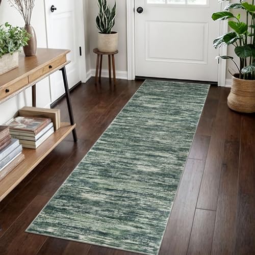 2x7 dark green abstract runner rug