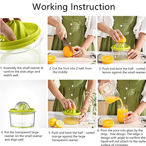 Citrus Orange Juicer, Lemon Manual Hand Squeezer with Built-in 16OZ Measuring Cup Grater, 4 in 1 Multi-function Manual Juicer with Multi-size Reamers and Non-Slip Base Cheese Ginger Garlic Grater - Thumbnail 4