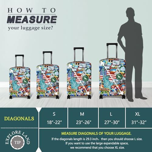 Image of Explore Land Travel Luggage Cover Suitcase Protector Fits 18-32 Inch Luggage, Statue of Liberty, S