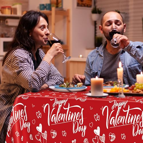Image of QZYL 2 PCS Valentines Decorations, Disposable 108 inch X 54 inch Valentines Tablecloths, Plastic Romantic Red Love Heart Tablecloths, Rectangle Love Table Covers, Valentine's Decorations for Memorable Tables