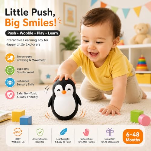 Image of Penguin Roly-Poly Toy, Wobble and Tumble Stress Relief Fidget, Fun Desk Toy for Kids and Adults (Black and White)