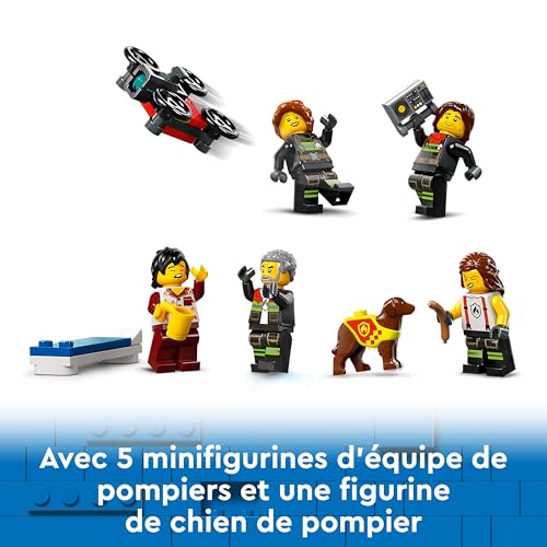 LEGO City La Caserne et Le Camion de Pompiers, Jouet de Figurine de Chien et 5 Minifigurines, Jeu Imaginatif et d'action, Cadeau d'anniversaire pour Garçons et Filles Dès 6 Ans 60414