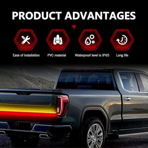 Image of Tailgate Light Bar, 12V 60-inch Led Tailgate Light Bar Strip, Triple Row High Brightness Lights Strips with Red Brake /White Reverse /Sequential AmberTurn Signals, for Pickup Trailer SUV RV Van