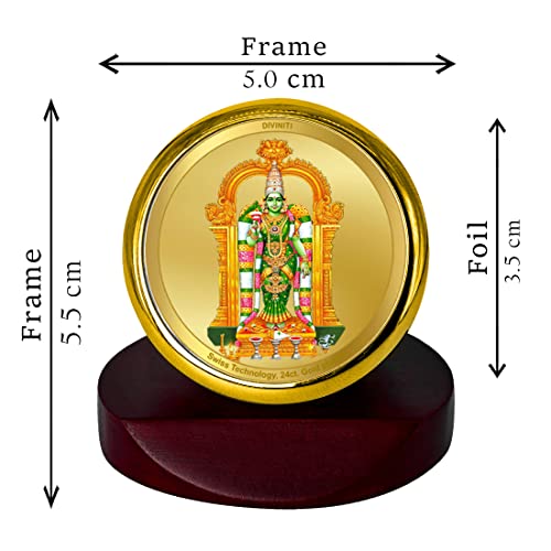 Image of DIVINITI 24K Gold Plated Meenakshi Metallic Idol for Home Decor, Pooja Room, Office Desk & Car Dashboard | Premium Religious Gift with Wooden Stand for Blessings & Positivity|5.5 x 5.0 CM