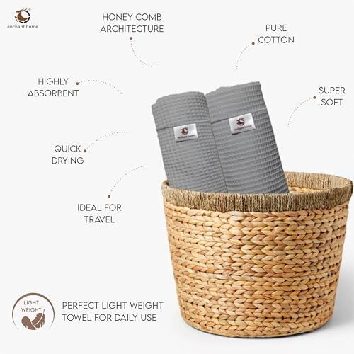 Image of Pure Cotton Waffle Towel | Lightweight | Anti Microbial and Water Absorbent | Soft Touch Quick Drying Hand Towels (Silver, Pack of 4)