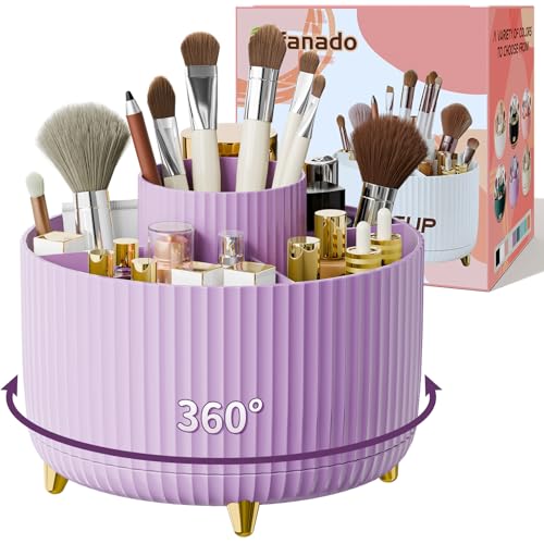Image of fanado 360 Rotate Makeup Brush Holder Organizer, Makeup Organizers Countertop, Makeup organization and Skincare Storage for Vanity, Desktop, Bathroom (Purple)