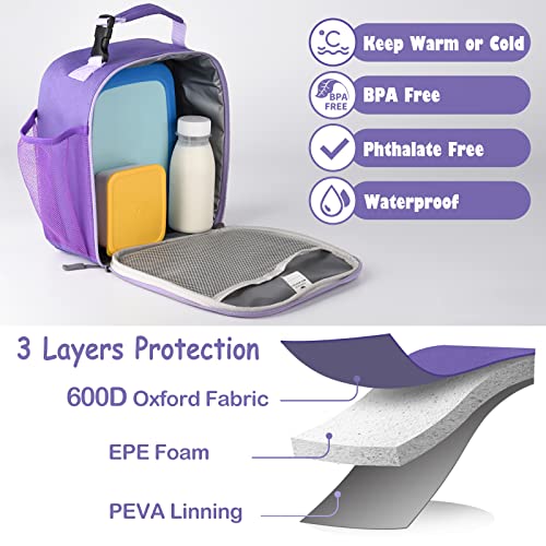 Cactour Lunch Box Kids,Premium Insulated Lunch Bag For Girls Boys,Soft Bag Mini Cooler Back To School Thermal Reusable Lunch Bag For Work School Picnic (Purple) #TOP3