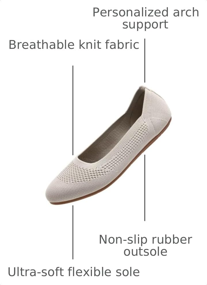 Image of poemlady Women's Ballet Flat Shoes Dress Shoes Knit Round Toe Slip On Ballerina Walking Flats Shoes for Woman Low Wedge Casual