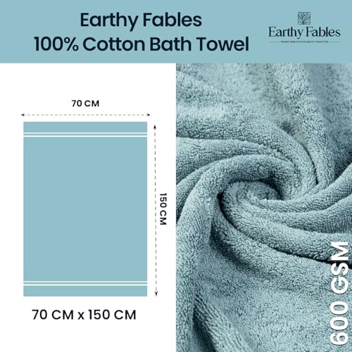 Image of Earthy Fables Premium Bath Towel Large, 600 GSM, 150 x 70 cm, Ultra Soft, Quick Dry and Highly Absorbent, 100% Combed Cotton for Home, Travel, Hotels, Suitable for Acne-Prone Skin, Aqua (Pack of 1)