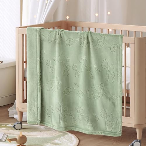 Image of BORITAR Baby Blanket Elephant Animal for Boys Girls Ultra Soft Fleece Warm and Lightweight Blankets for Infant Toddler Newborn, 30x40 Inch, Green