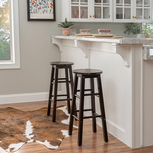 Image of Linon Zeke Walnut Solid Wood Backless Round Barstool with 29 inch Seat Height