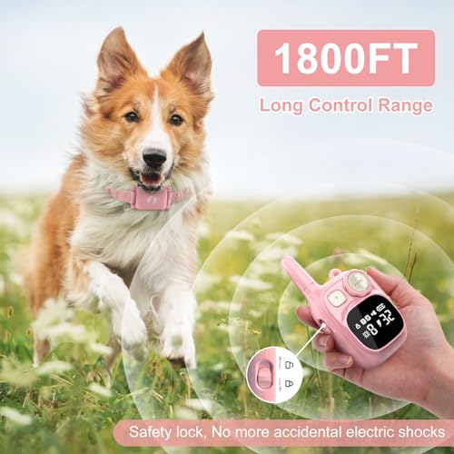 Pikabiu Shock Collar Rechargeable Training Collar with Remote 1800FT Control, Pink Adjustable Waterproof Electric Collar for 5–15lbs Small Size Dogs Puppy Cat Large Medium Dog, Safety Vibration