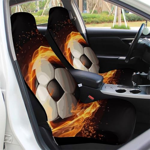 Housse de siège avant de voiture motif football lot de 2 couvre-sièges avec sangles élastiques