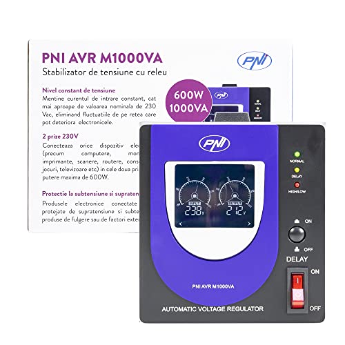 Estabilizador de voltaje con relé PNI AVR M1000VA, 2.7A, 600W, Estabilizador de tensión 1000VA