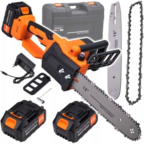 Motosega a Batteria 12 Pollici, Motosega Elettrica Motore Brushless, 2x3000mAh Batterie, x2 catene, x2 guide, con Lubrificazione Automatica,Sega Elettrica per Potatura per Tagliare Legna, Potare Rami