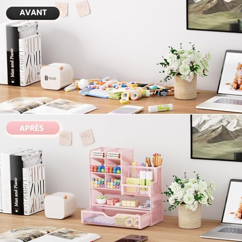Organiseur Bureau Maille Rose avec Tiroir, Marbrasse