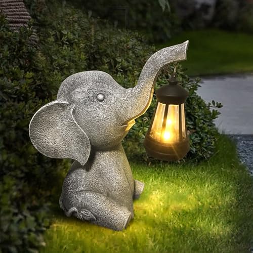 YIKEDAN Elefanten mit Solar Laterne Gartenfiguren für Außen Deko, Gartendeko für Draußen mit Wetterfest Solarlampe, Geschenke für Frauen Männer Mama