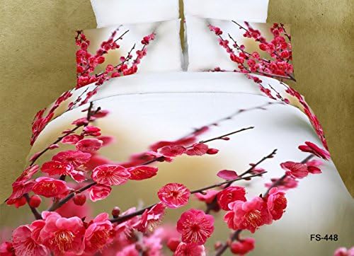 4 Piece Bedding Sets Queen Size, Carehealth Home Textile New Arrival 800-Thread-Count 3D Reative Printing 100% Cotton Bedding Ensembles with Duvet Cover, Sheet and Pillows (Splendid Pink Flowers and Bud, Suit for Girl, Teenagers and Woman, Set of 4)