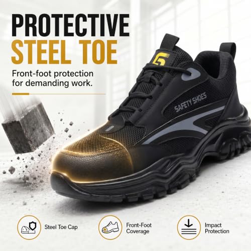 Image of Steel Toe Shoes for Men, Lightweight Safety Work Shoes, Breathable Puncture-Resistant Work Shoes for Warehouse, Factory and Light Construction
