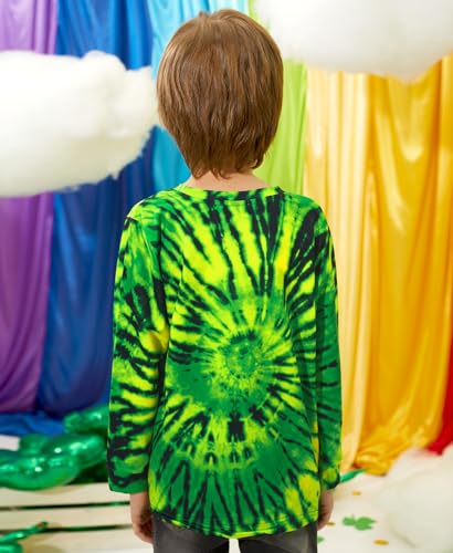 Image of Unisex Kids St. Patrick's Tie Dye Irish Clover Long Sleeve Shirt Shamrock Green Sweatshirt 6-14 Years