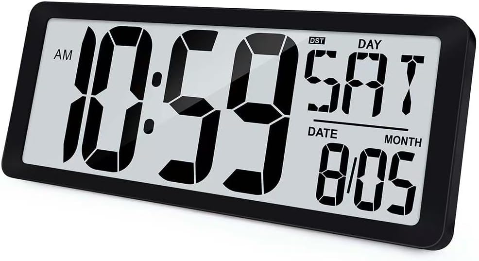 TXL 14.2"" Large Digital Wall Clock Battery Operated, Digital Clock Large display with Day, Date & Temperature, Large wall clock for Bedroom, Livingroom, Office，Battery Included, Black