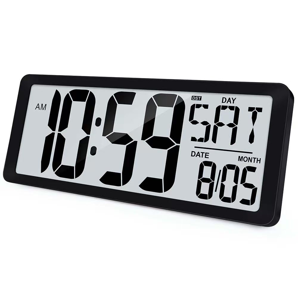 TXL 14.2"" Large Digital Wall Clock Battery Operated, Digital Clock Large display with Day, Date & Temperature, Large wall clock for Bedroom, Livingroom, Office，Battery Included, Black