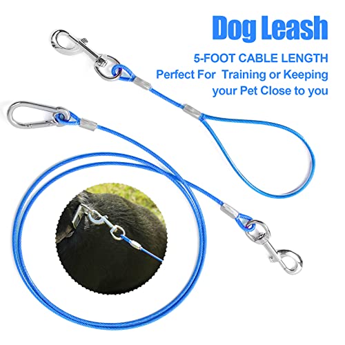 Mi Metty Chew Proof Dog Leash,5 Ft Tie Out Cable With Detachable Short Dog Leashes Handle,Non Chew Cable Braided Cord Steel Training Dog Leash For Teething Puppies Small Medium And Large Dogs #TOP3