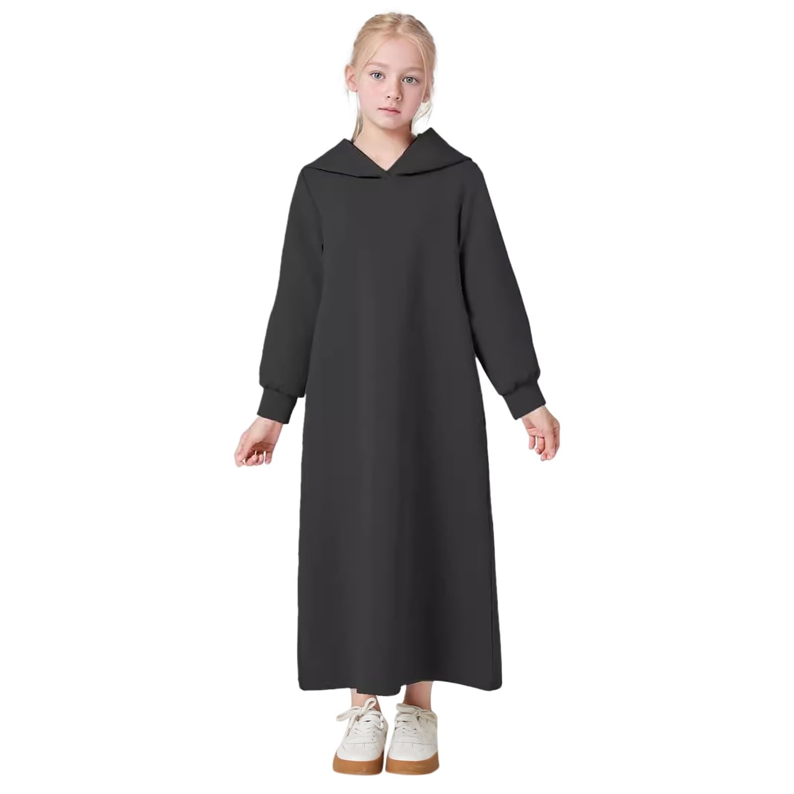Generisch Abaya Mädchen Kapuze Langarm Bestickt Kaftan Robe mit Reißverschluss Gebetskleidung Herbst Winter Warm Gebetskleid Abaya