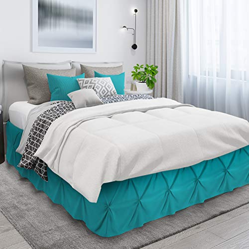Image of Nestl Teal Bed Skirt Cal King Size, Pinch Pleat Cal King Bed Skirt, 14 inch Inch Drop Cal King Bedskirt, Hotel Quality Teal Bed Skirts, Microfiber Bedskirt for Cal King Bed, Teal Cal King Size Bed Skirt