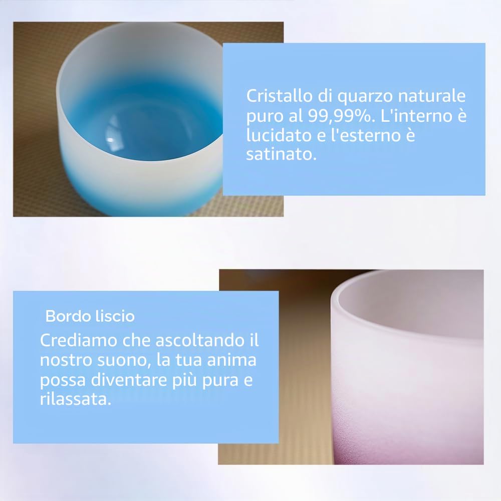 Hye-eun Set di campane tibetane in cristallo, 432 Hz, 6 – 12 pollici, gradiente di colore, cristallo singing bowl 7 chakren, set da meditazione per yoga, guarigione energetica, antistress