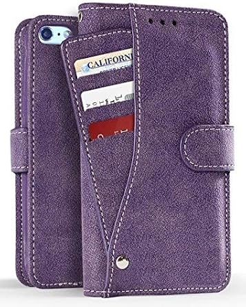 Premium Luxury Suede Leather Wallet Credit Card Case Cover Folio ID & Credit Card Pockets Compatible with iPhone 7 8 4.7" Purple