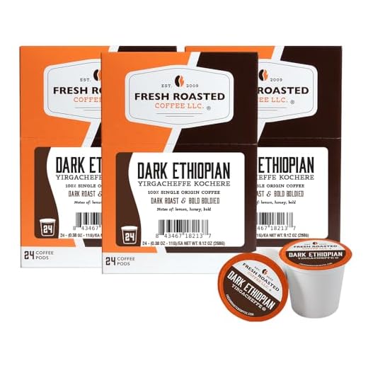 Fresh Roasted Coffee, Dark Ethiopian Yirgacheffe Kochere, Dark Roast, Kosher, K-Cup Compatible, 72 Pods