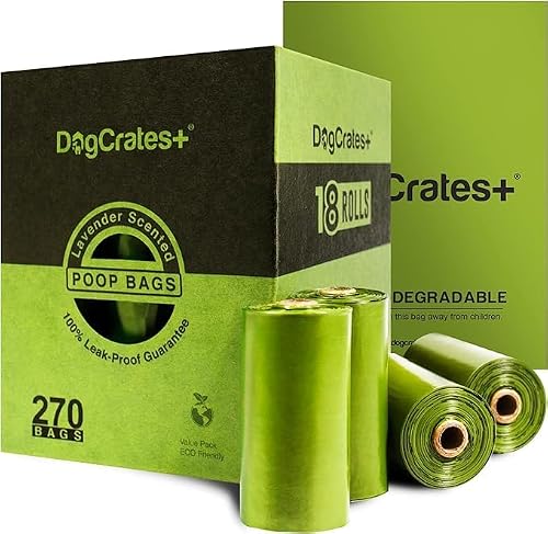 Dog Crates + Green Dogcrates+ Dog Poo Bags - 270 Leak Proof And Extra Thick Biodegradable Eco Poop Bags Without Tie Handles, 15 Bags On A Roll, 18 Dispenser Refills, Strong Waste Bags