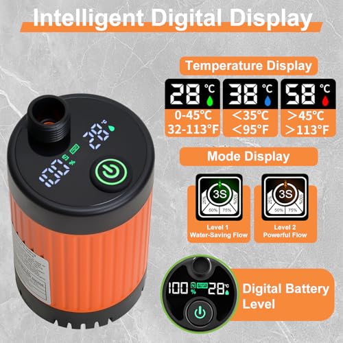 Ducha portátil de camping con rociador para baño, batería recargable de 7800mAh con pantalla digital miniatura 4