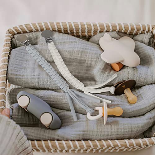 Kowlone Pacifier Clip For Baby Boys Girls Braided Pacifier Straps Binky Clips Chain Leash Holder Handmade Baby Shower Birthday Christmas 3 Pack(Grey,White) #TOP3