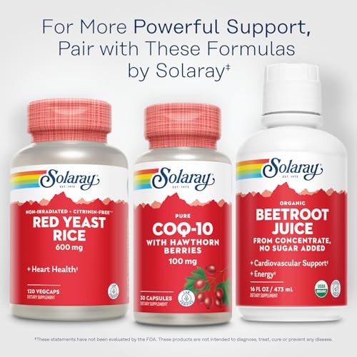 Image of Solaray Pure CoQ10 100mg with Hawthorn Berry, Antioxidant Formula with CoEnzyme Q10 and Vitamin E for Cellular Energy and Heart Health Support, Lab Verified, 60 Day Guarantee, 30 Servings, 30 Capsules