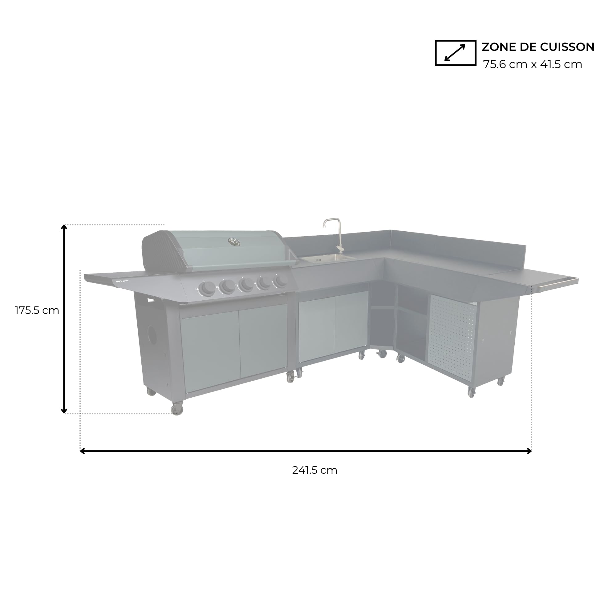 Cook'in Garden - Cucina Esterna Gas BURN, Barbecue Modulabile con Angolo, 5 fuochi, Diverse configurazioni possibili, Destra, Angolo Sinistro o Destro, Rotelle Multidirezionali