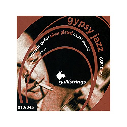 Galli Strings GSB10 Gypsy Jazz Jeu de cordes rondes pour guitare acoustique Argenté - Les Beatles, Paul McCartney, John Lennon, RIngo Starr, George Harrison Galli Strings GSB10 Gypsy Jazz Jeu de cordes rondes pour guitare acoustique Argenté