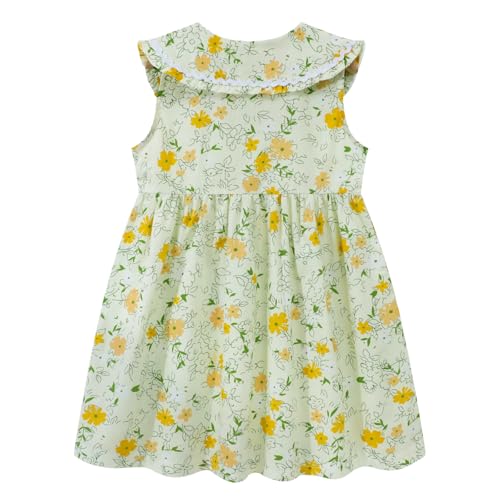Image of HILEELANG Girls Cotton Dress Sleeveless Peter Pan Collar with Pockets | Soft Cotton, Functional Buttons, Front Pockets, Peter Pan Collar, Ric Rac Trim for Toddler & Little Girls