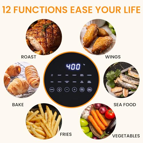 Image of HealSmart 12-in-1 Air Fryer Oven, 6.34 Qt Digital Convection Oven with Visible Window & 1700W, Air Fry, Roast, Bake, Nonstick Basket, Black