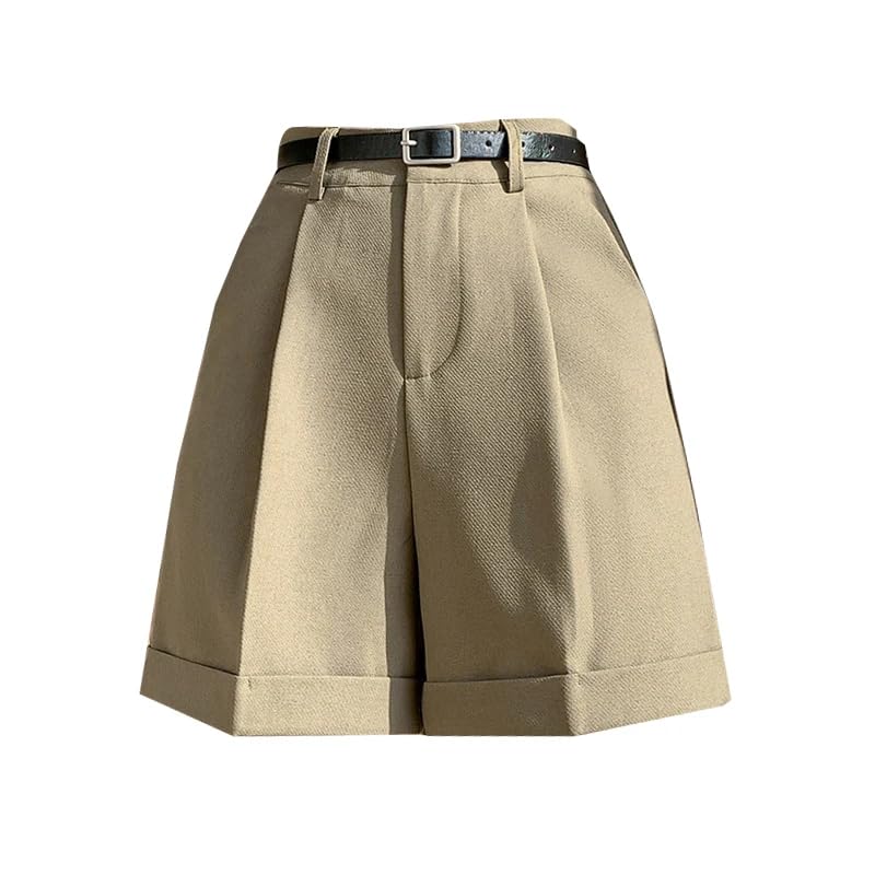 Pantalones cortos de cintura alta para mujer, para primavera, verano, casuales, acampanados, pierna ancha, albaricoque, S