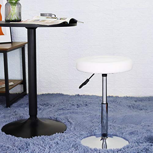 Image of FURWOO Short Round PU Leather Shop Stool Chair Height Adjustable Step Stool Office Chair Vanity Stool Small White