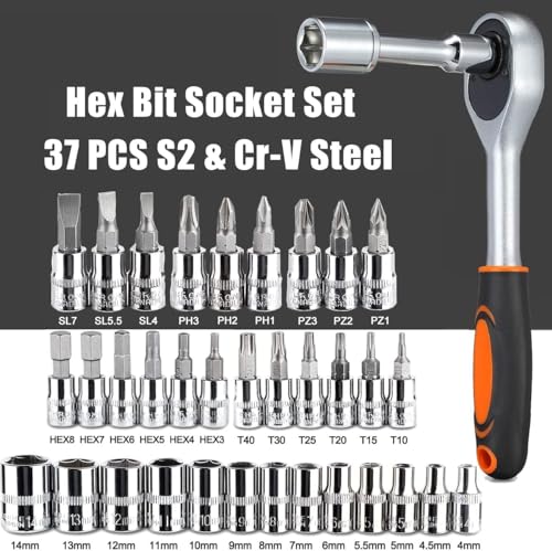 Image of G.FIDEL 46 in 1 Heavy Duty 1 /4 inch Combinational Ratchet Socket Wrench Spanner 46 Pieces Chrome Vanadium Hand Tool Kit Set For Repairing Work, DIY, Auto Repairs Car & Bike