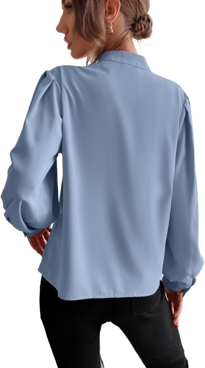 GUYOS women's button down shirts Long Sleeve Bishop Sleeve Button Up Blouse