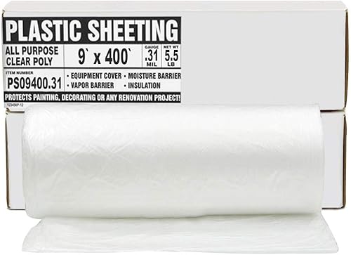 Miniatura 1 de Aluf Plastics Lona transparente de 7.8 micrones para barrera de vapor y humedad, 9 x 400 pies, para pintura, muebles, alfombras, contratistas y
